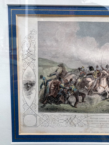 Antique 1854 Pair J. Hine W. Hulland Framed Crimean War Color Lithographs