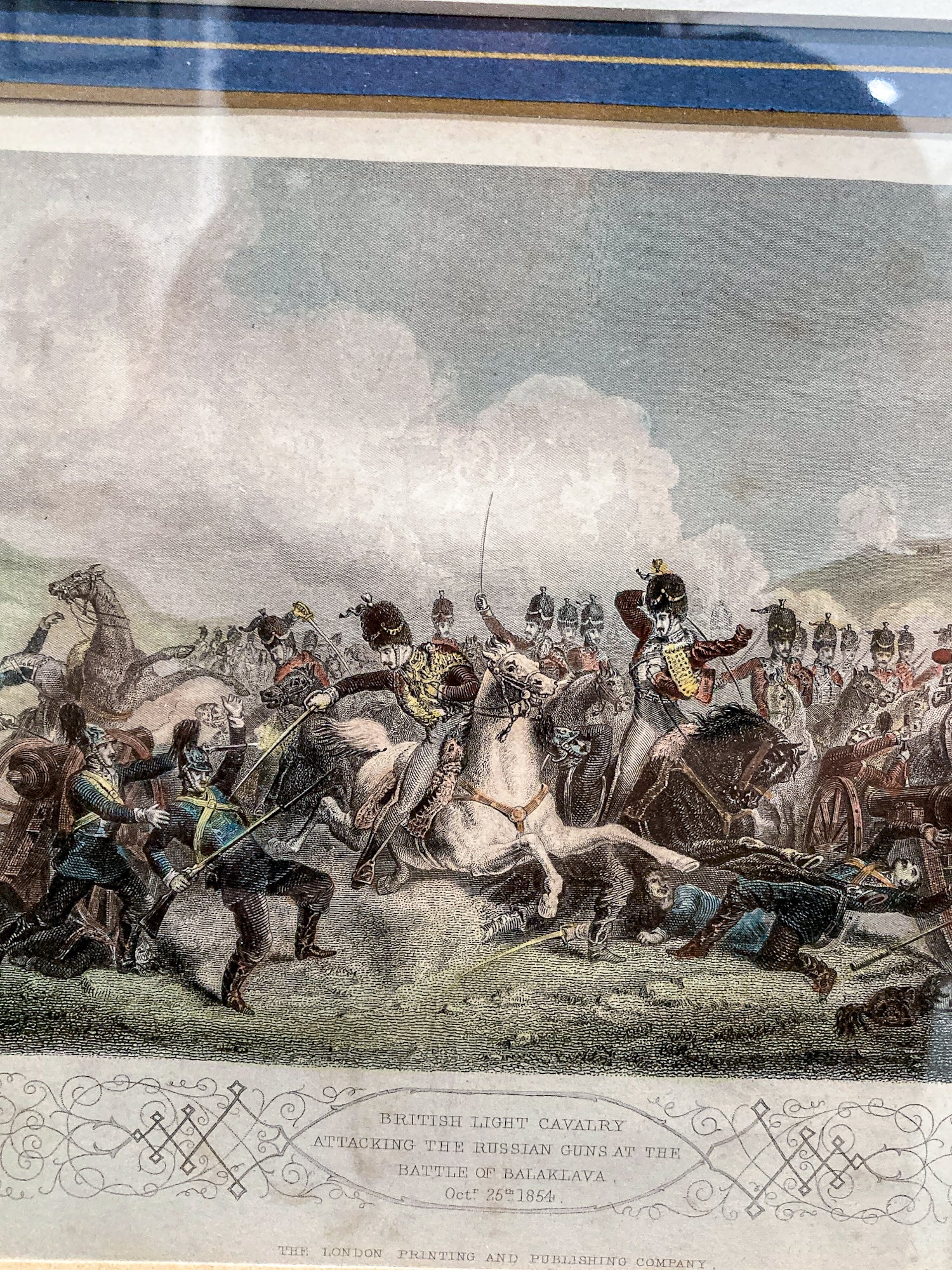 Antique 1854 Pair J. Hine W. Hulland Framed Crimean War Color Lithographs