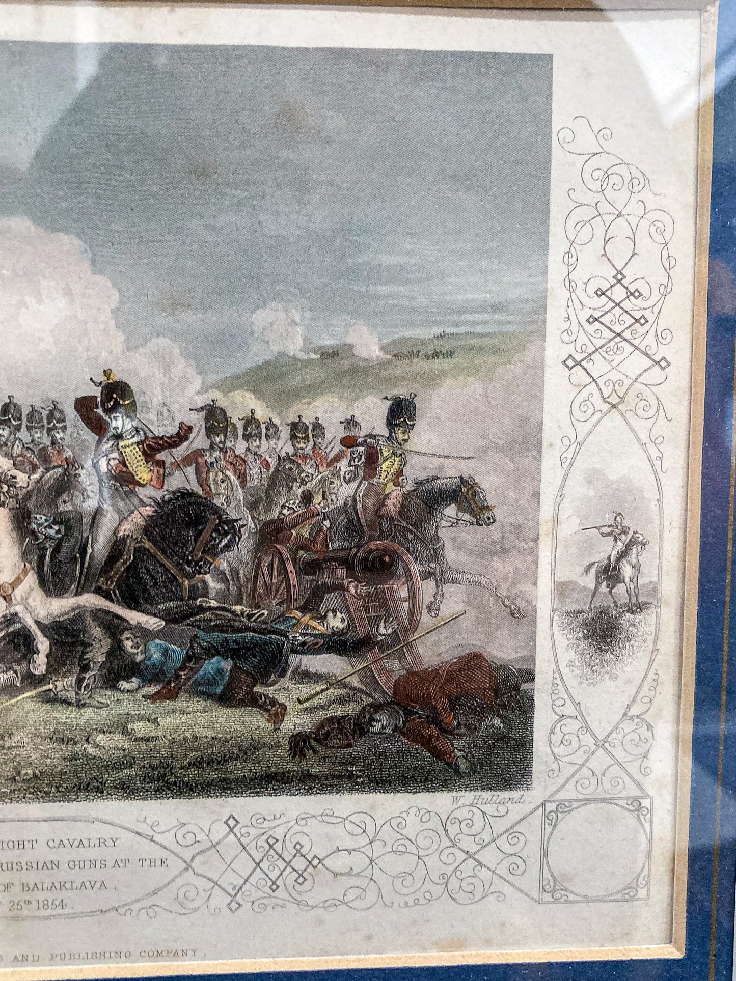 Antique 1854 Pair J. Hine W. Hulland Framed Crimean War Color Lithographs