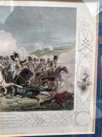 Antique 1854 Pair J. Hine W. Hulland Framed Crimean War Color Lithographs