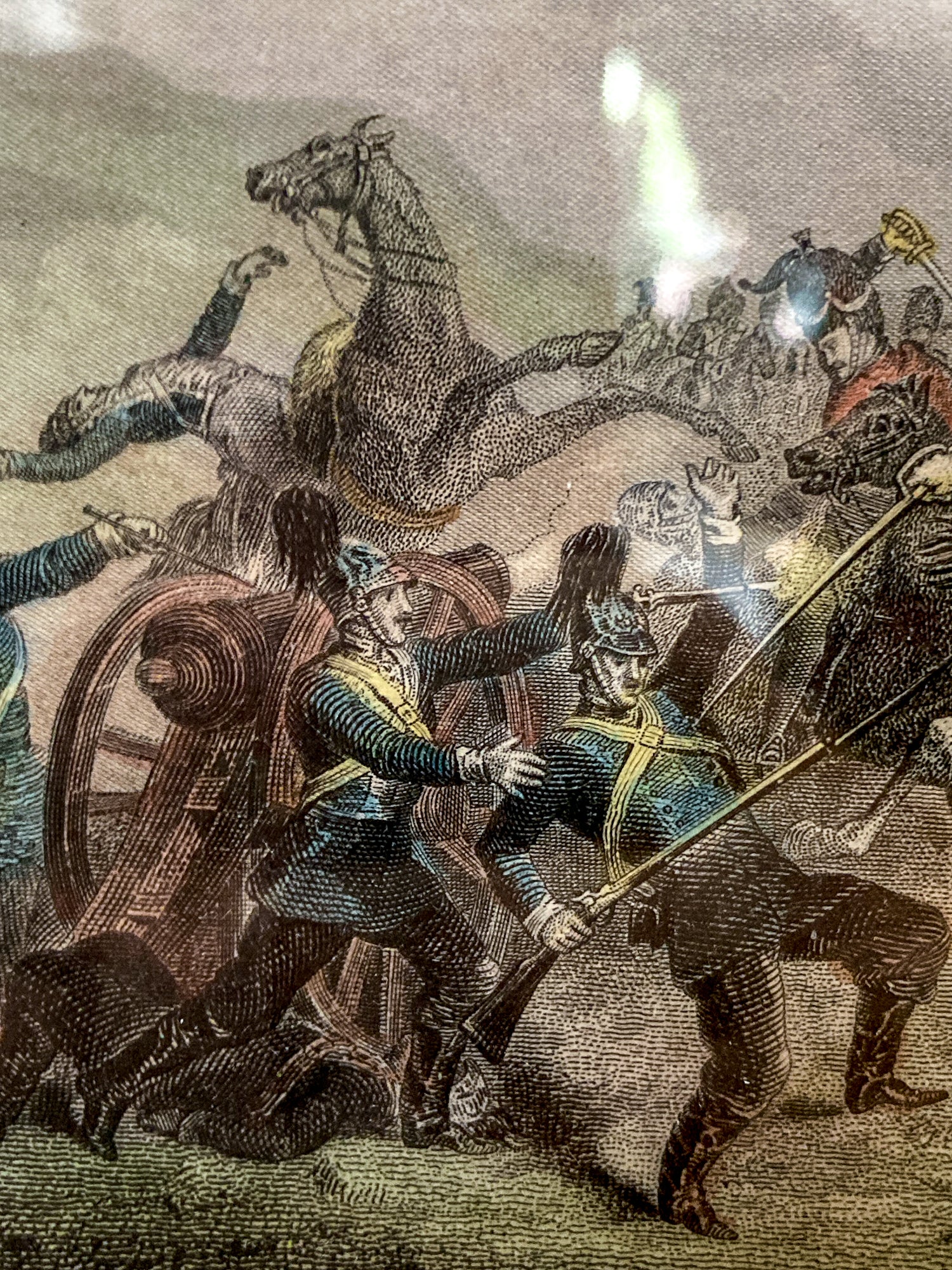 Antique 1854 Pair J. Hine W. Hulland Framed Crimean War Color Lithographs