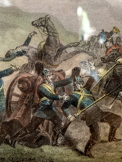Antique 1854 Pair J. Hine W. Hulland Framed Crimean War Color Lithographs