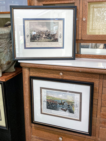 Antique 1854 Pair J. Hine W. Hulland Framed Crimean War Color Lithographs