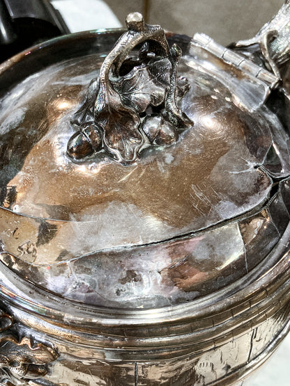 Antique 1870 Adams Hallock & Co Silver Plated Leaf Barrel Silver Plated Water Pitcher