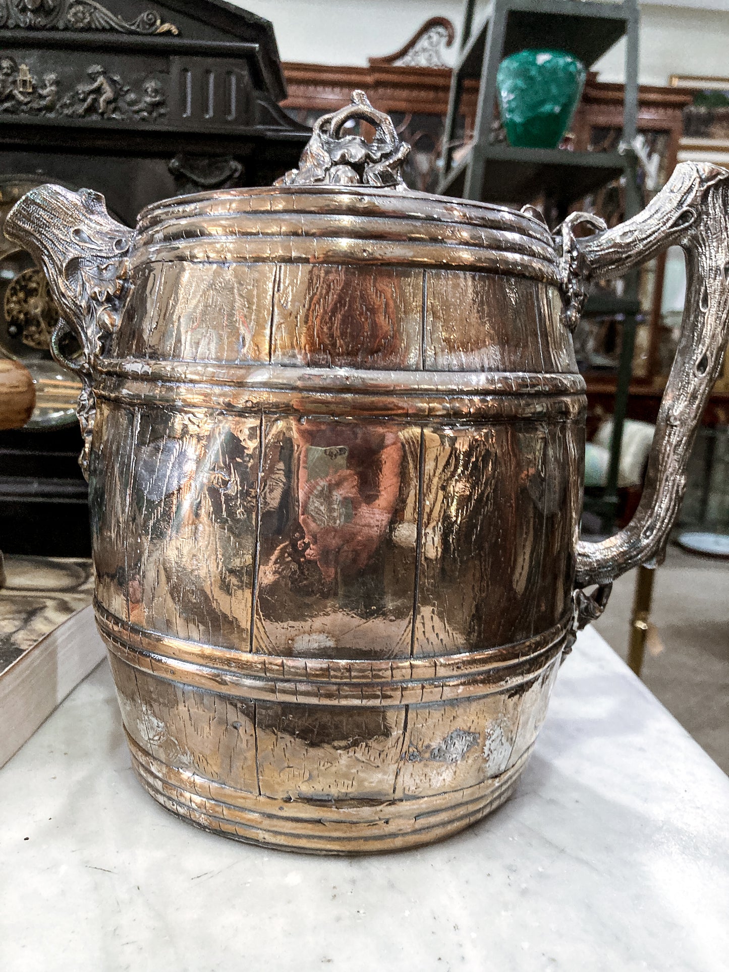 Antique 1870 Adams Hallock & Co Silver Plated Leaf Barrel Silver Plated Water Pitcher