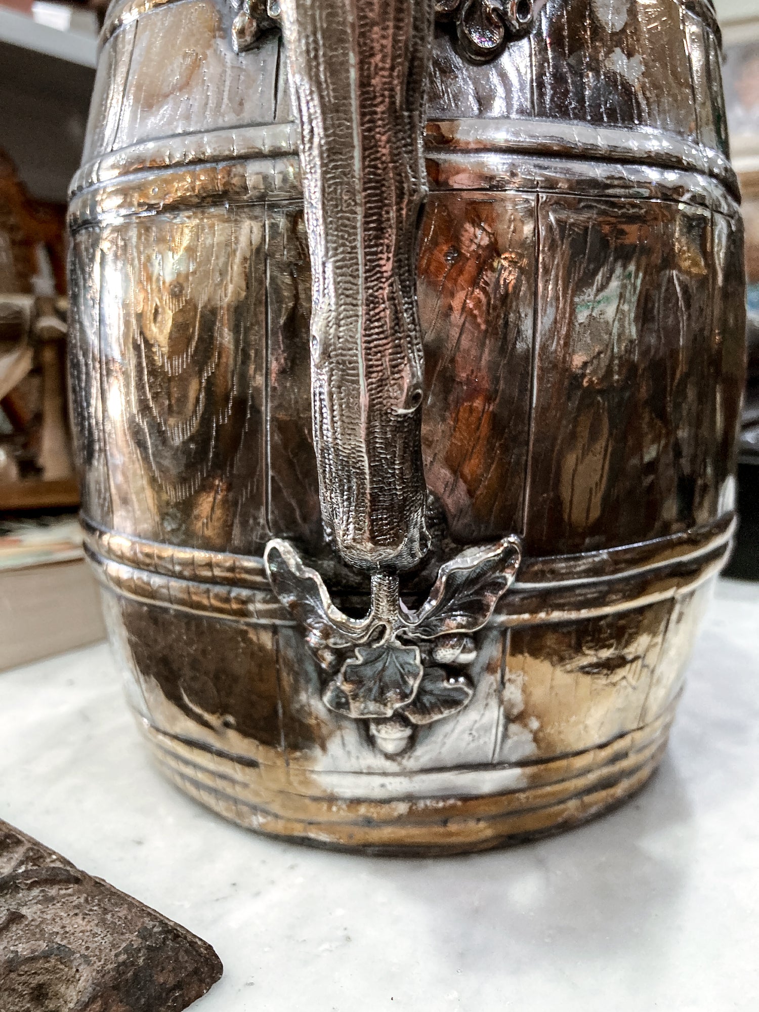 Antique 1870 Adams Hallock & Co Silver Plated Leaf Barrel Silver Plated Water Pitcher