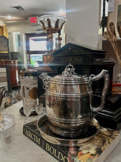 Antique 1870 Adams Hallock & Co Silver Plated Leaf Barrel Silver Plated Water Pitcher