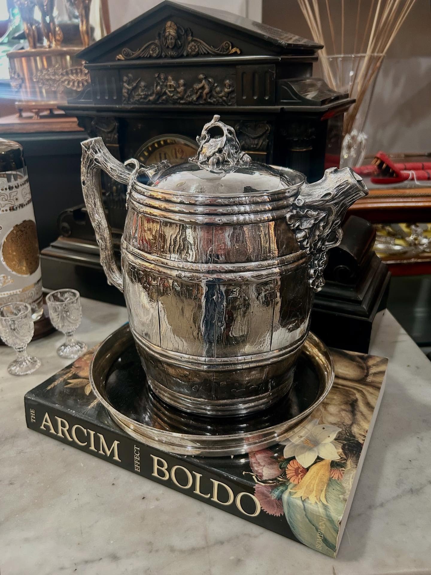 Antique 1870 Adams Hallock & Co Silver Plated Leaf Barrel Silver Plated Water Pitcher