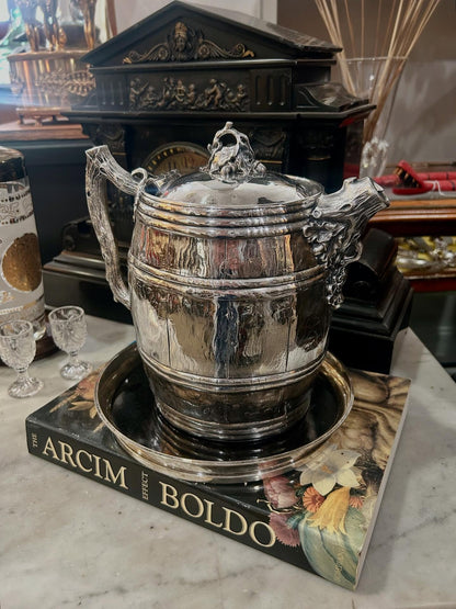 Antique 1870 Adams Hallock & Co Silver Plated Leaf Barrel Silver Plated Water Pitcher