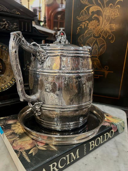 Antique 1870 Adams Hallock & Co Silver Plated Leaf Barrel Silver Plated Water Pitcher