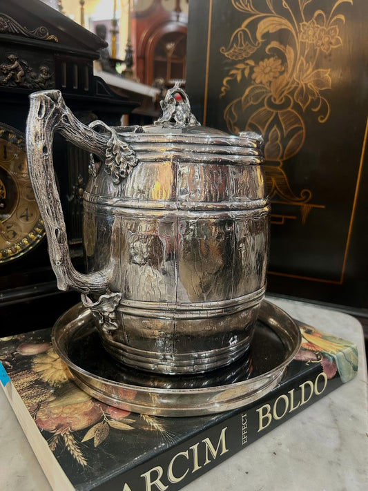 Antique 1870 Adams Hallock & Co Silver Plated Leaf Barrel Silver Plated Water Pitcher