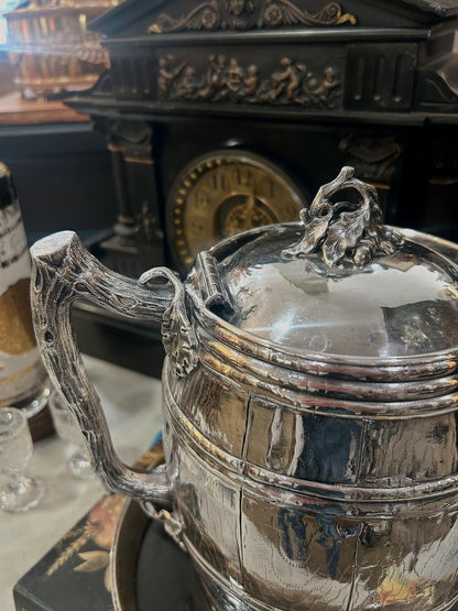 Antique 1870 Adams Hallock & Co Silver Plated Leaf Barrel Silver Plated Water Pitcher