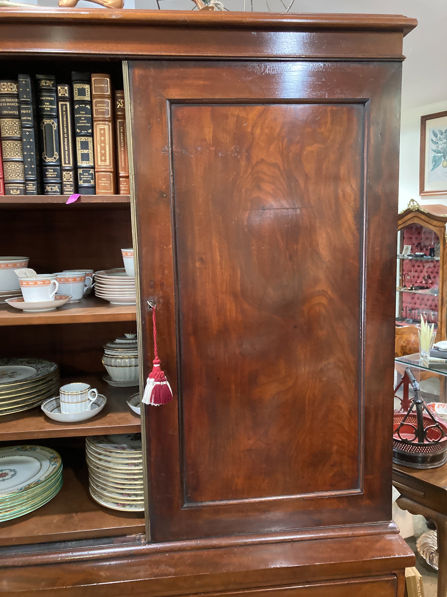 Antique 18th Century Linen Press Mahogany Wood Closed Bookcase Cabinet