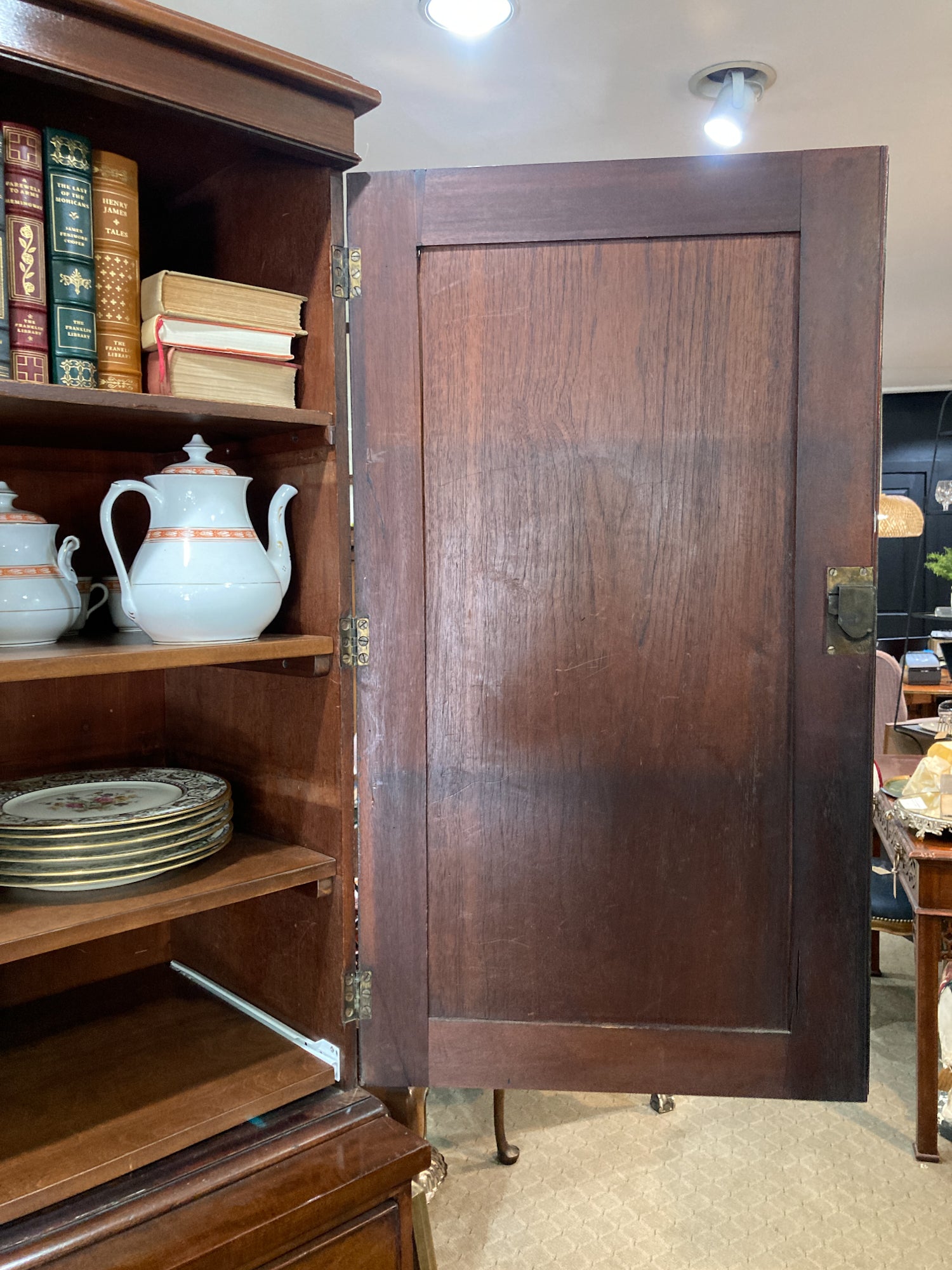 Antique 18th Century Linen Press Mahogany Wood Closed Bookcase Cabinet