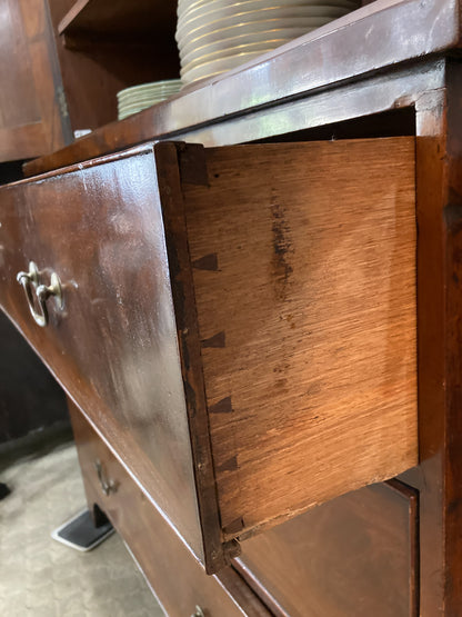 Antique 18th Century Linen Press Mahogany Wood Closed Bookcase Cabinet