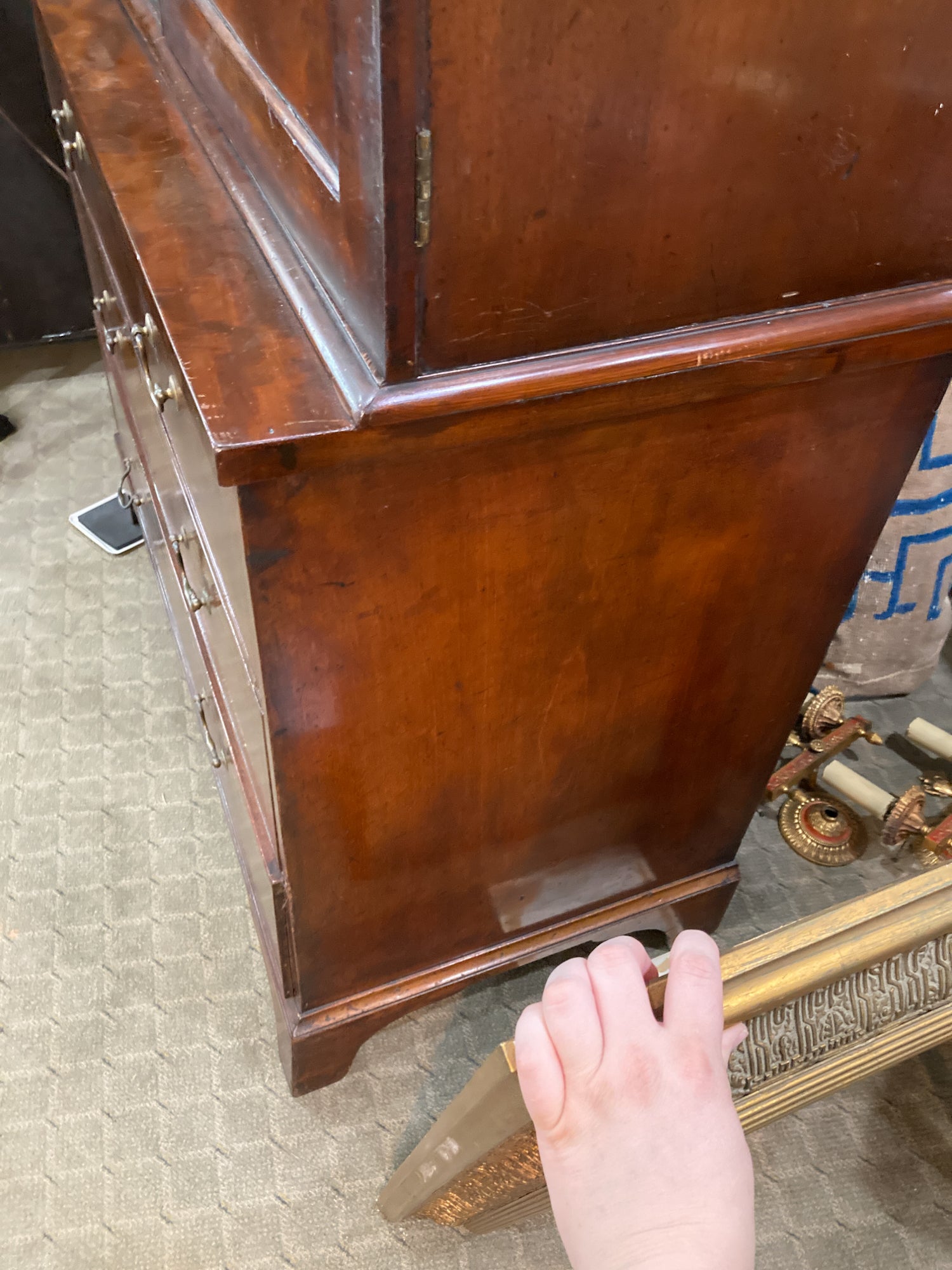 Antique 18th Century Linen Press Mahogany Wood Closed Bookcase Cabinet