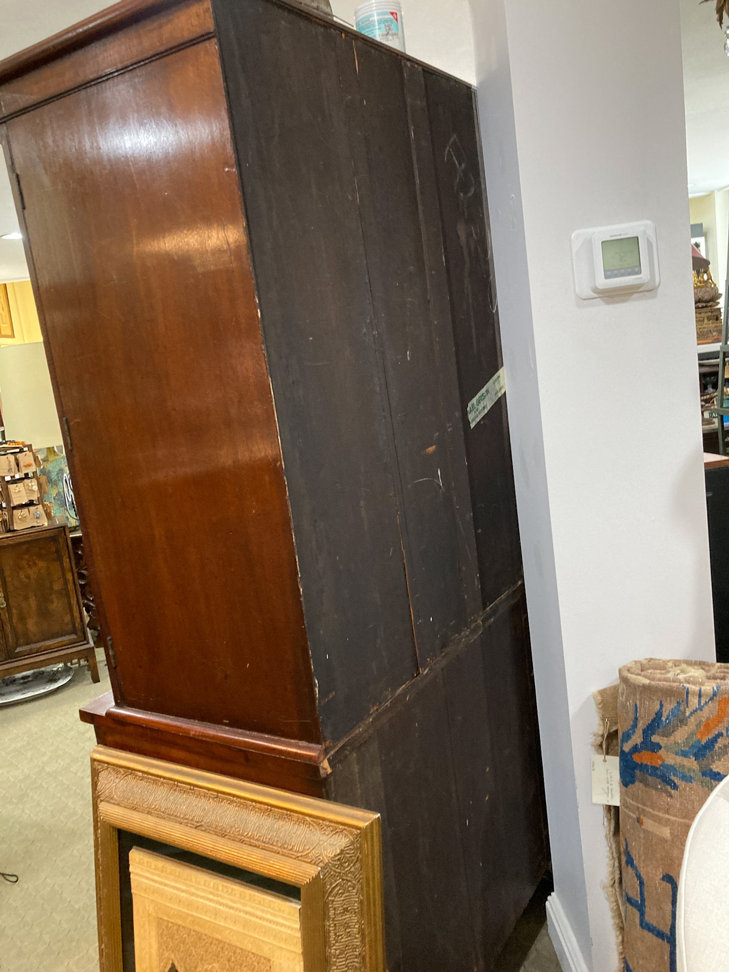 Antique 18th Century Linen Press Mahogany Wood Closed Bookcase Cabinet