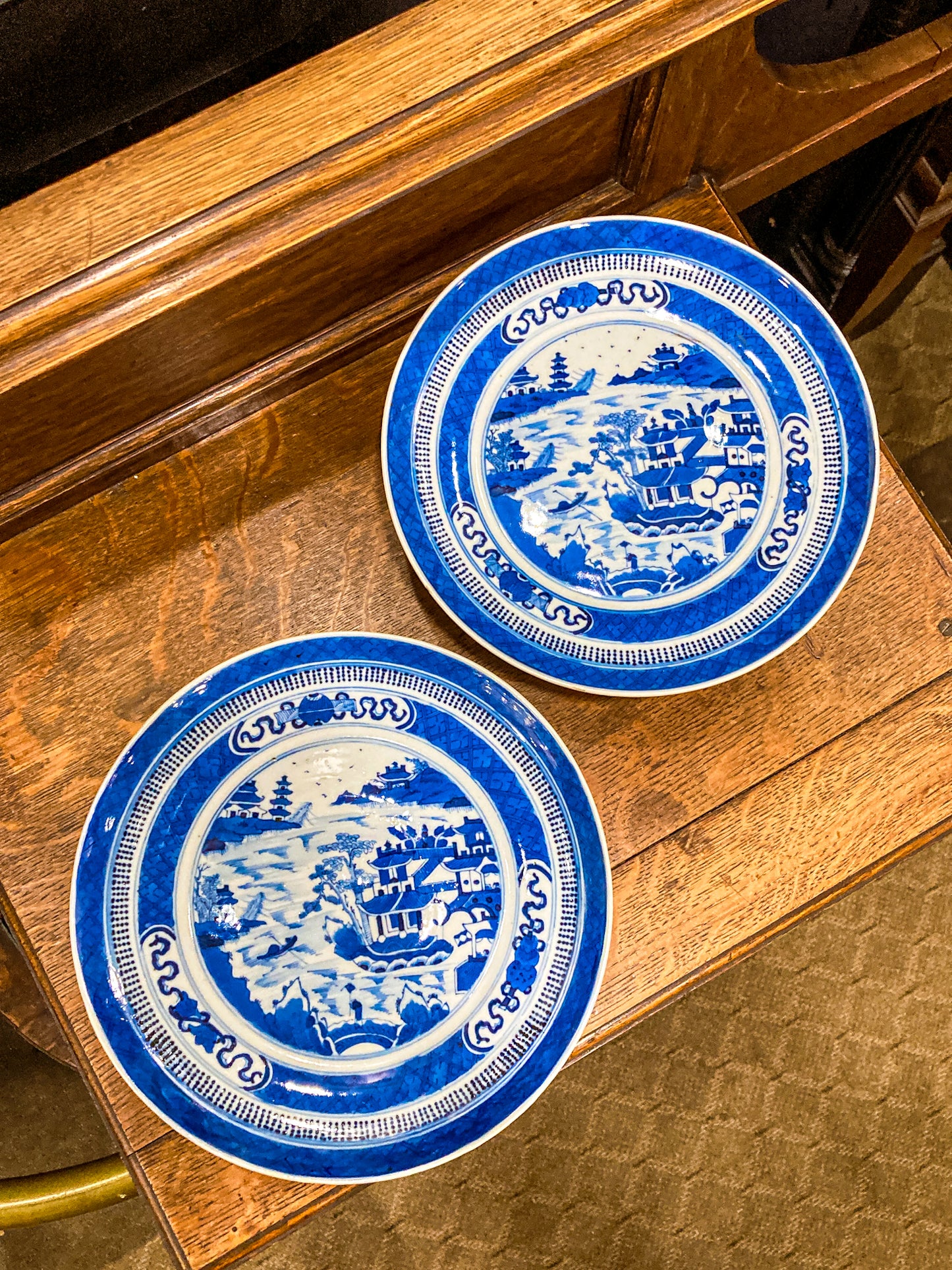 Antique 1900 Pair Blue White Chinese Porcelain Tazza Footed Dishes