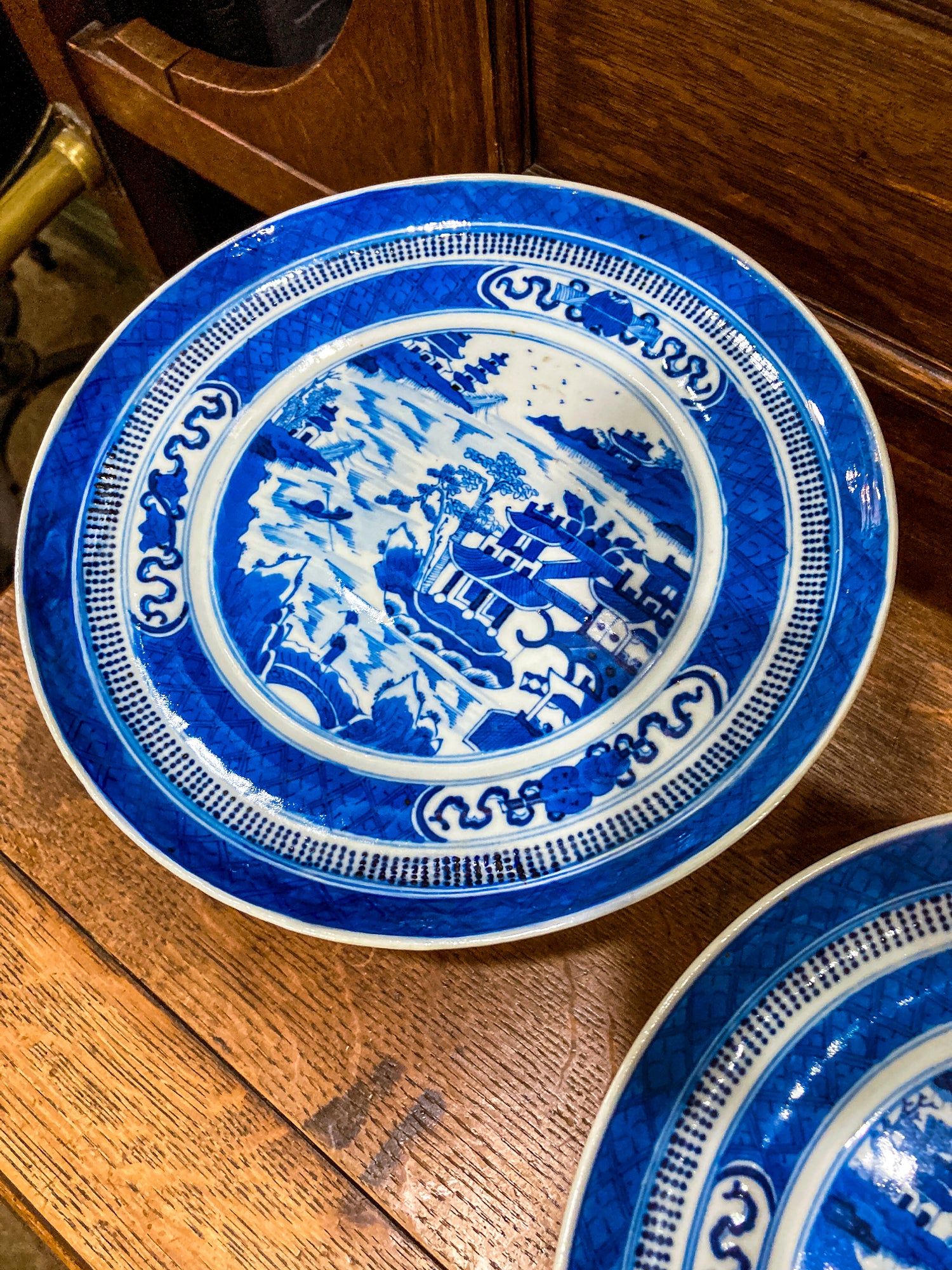Antique 1900 Pair Blue White Chinese Porcelain Tazza Footed Dishes