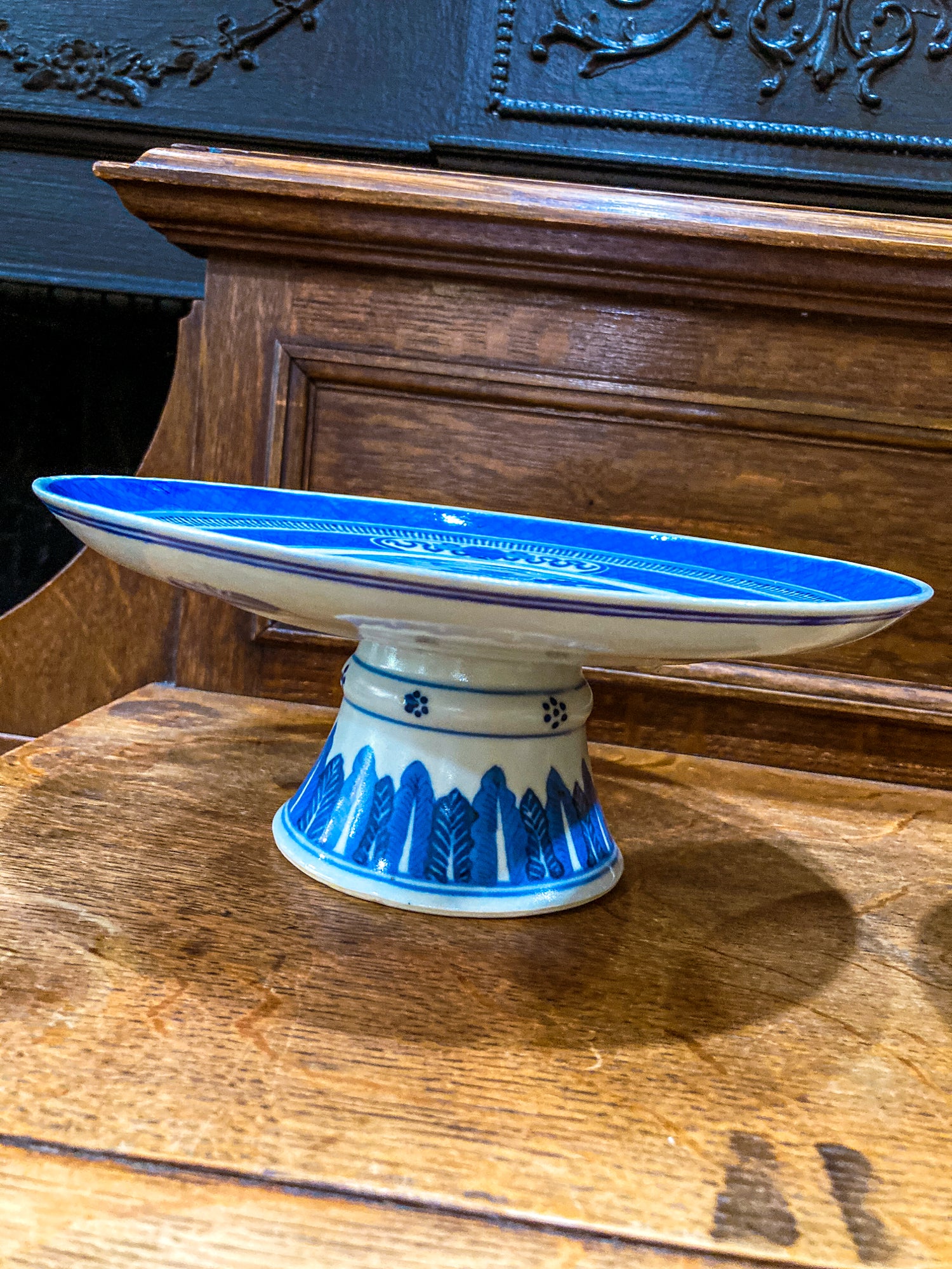 Antique 1900 Pair Blue White Chinese Porcelain Tazza Footed Dishes