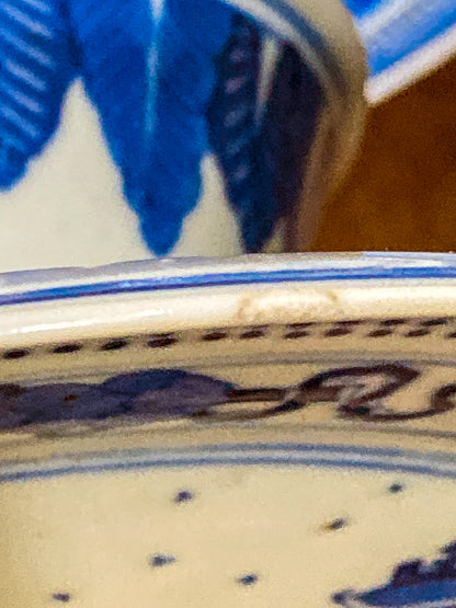Antique 1900 Pair Blue White Chinese Porcelain Tazza Footed Dishes