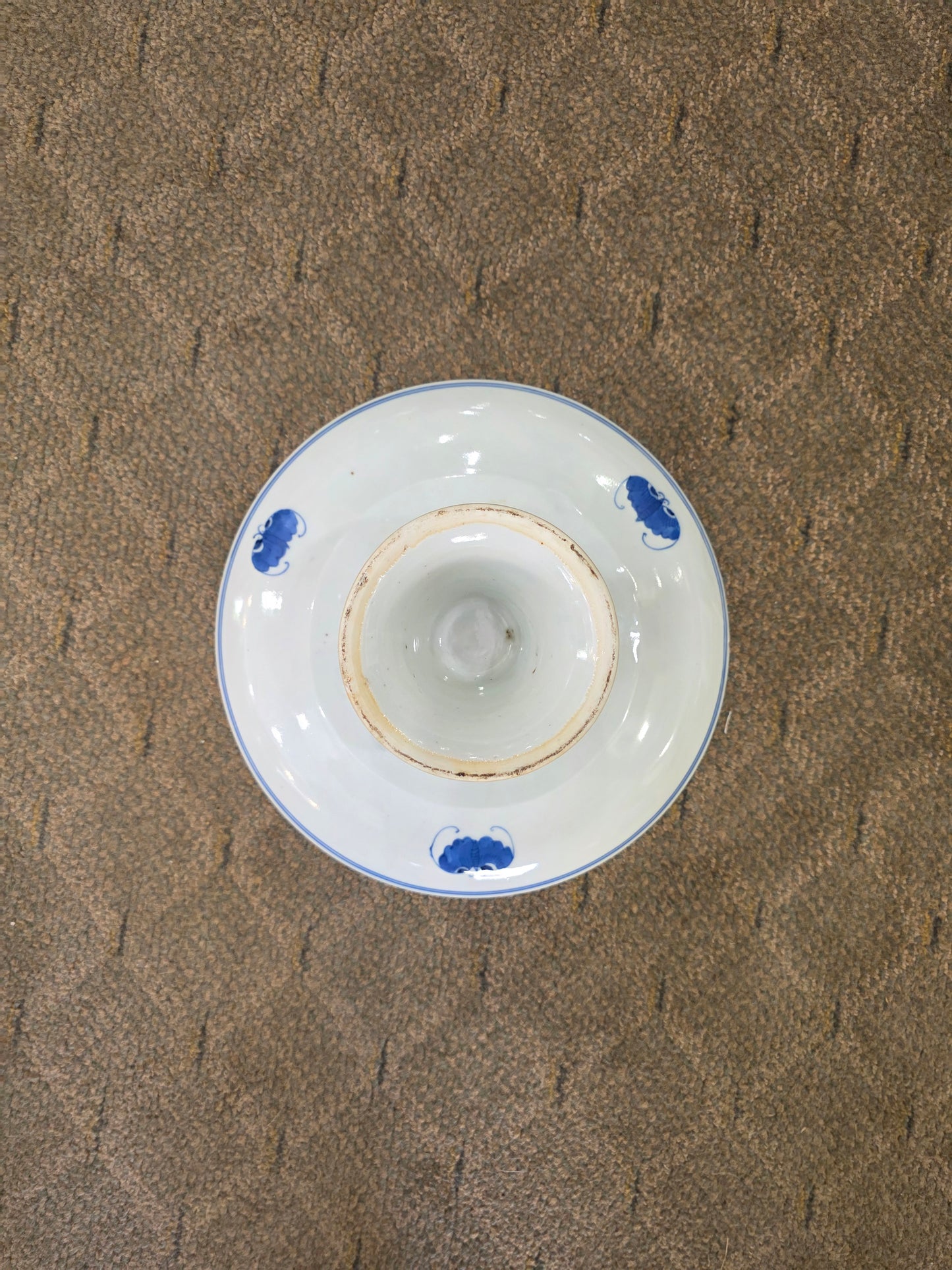 Antique 1900 Pair Blue White Chinese Porcelain Tazza Footed Dishes