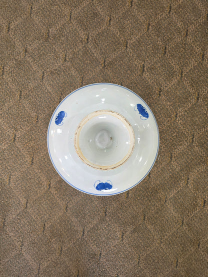 Antique 1900 Pair Blue White Chinese Porcelain Tazza Footed Dishes