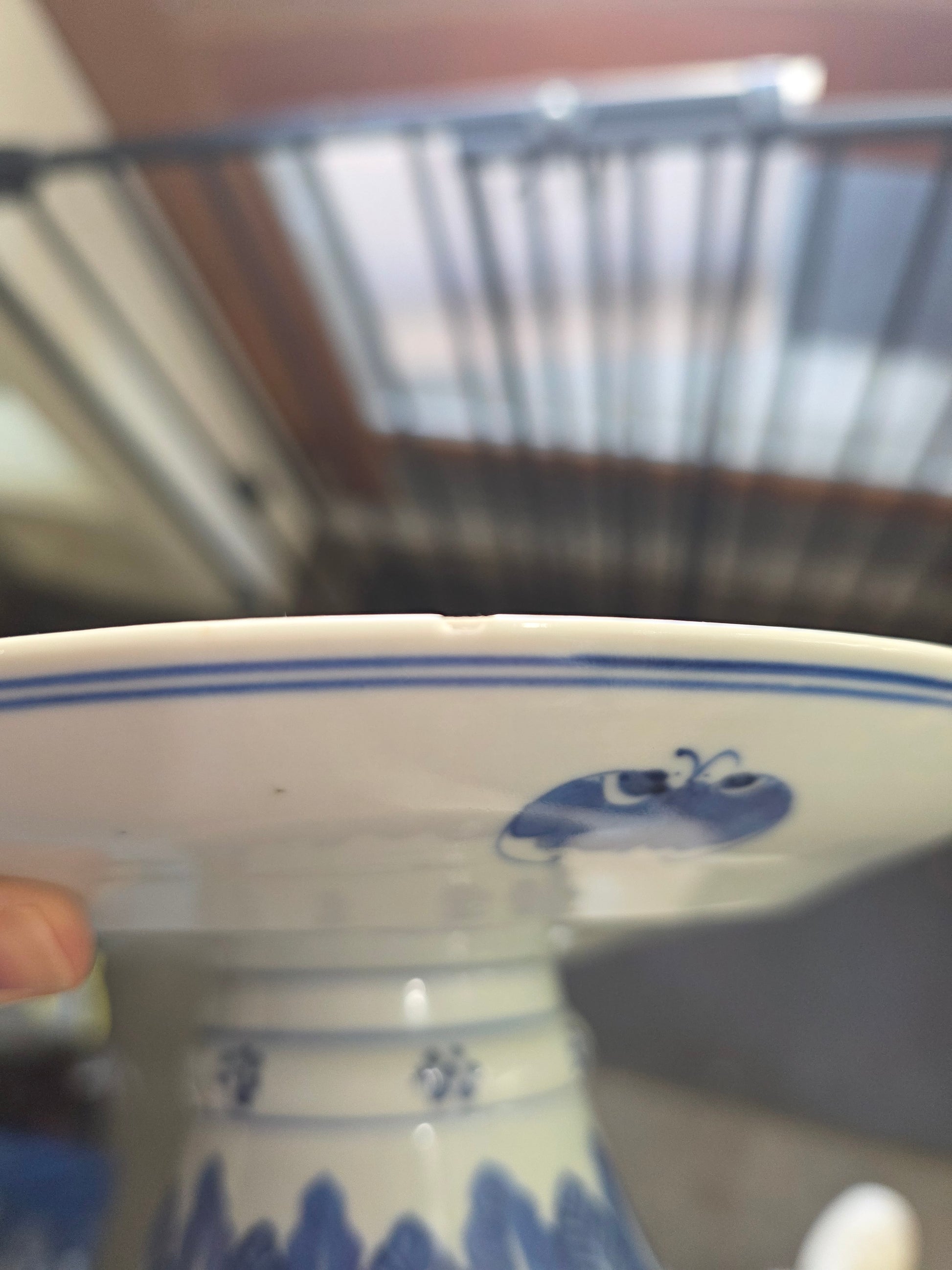 Antique 1900 Pair Blue White Chinese Porcelain Tazza Footed Dishes