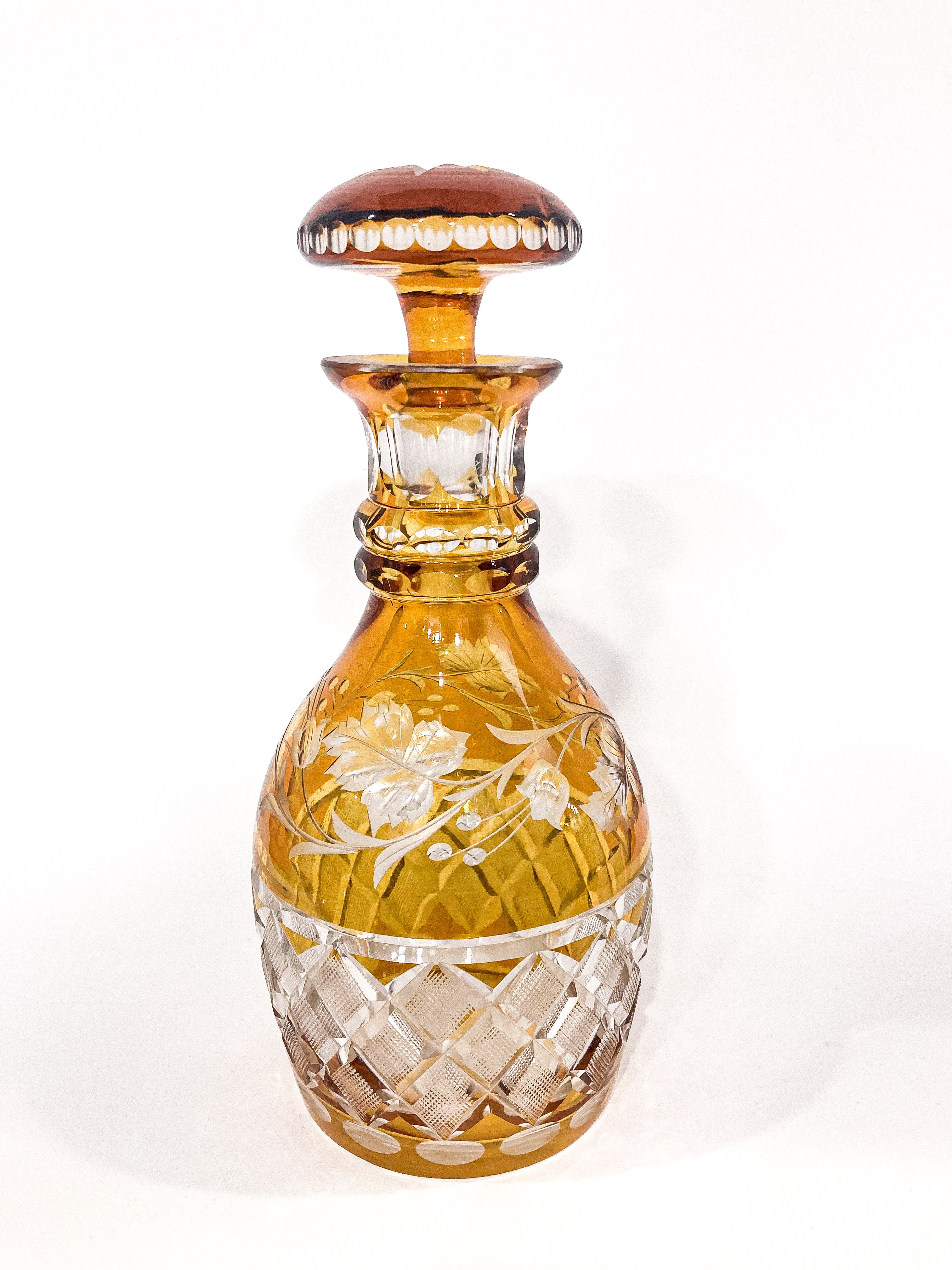 Vintage Bohemian Amber Cut Glass Decanter high quality