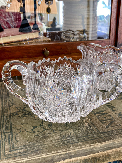Antique 1900s American Brilliant Clear Cut Glass Sugar Creamer Set