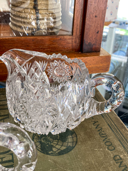 Antique 1900s American Brilliant Clear Cut Glass Sugar Creamer Set