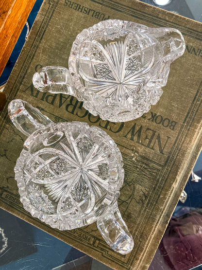 Antique 1900s American Brilliant Clear Cut Glass Sugar Creamer Set