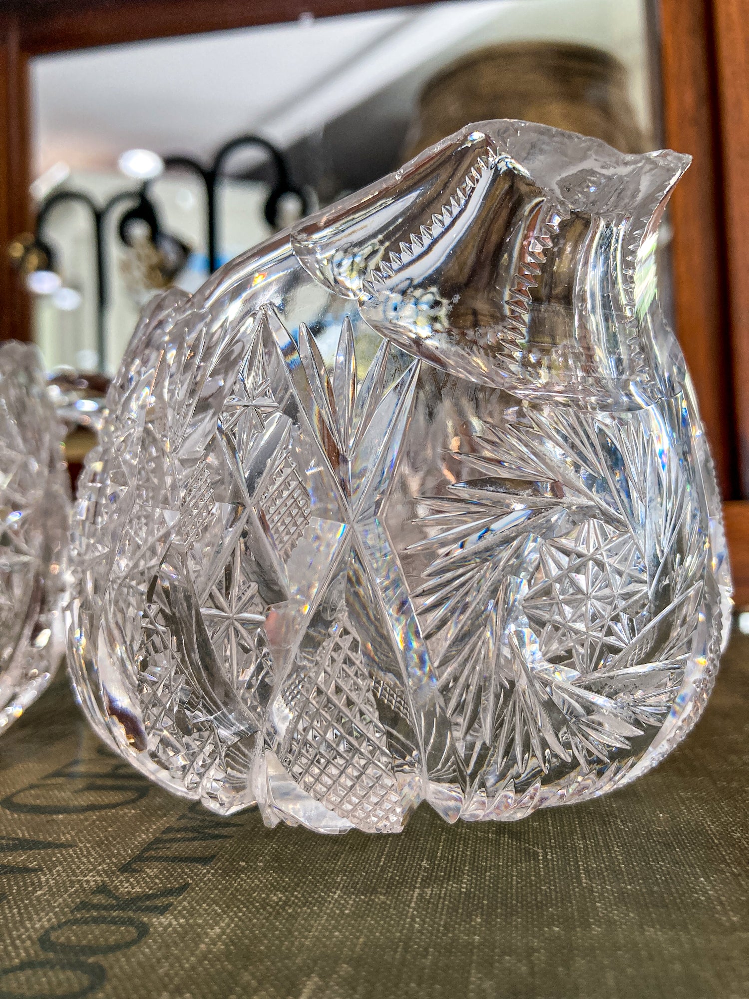 Antique 1900s American Brilliant Clear Cut Glass Sugar Creamer Set
