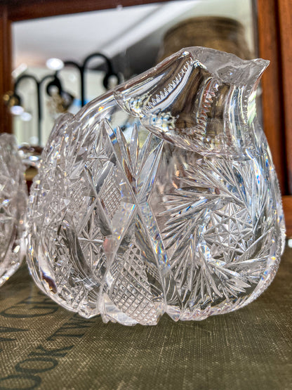 Antique 1900s American Brilliant Clear Cut Glass Sugar Creamer Set