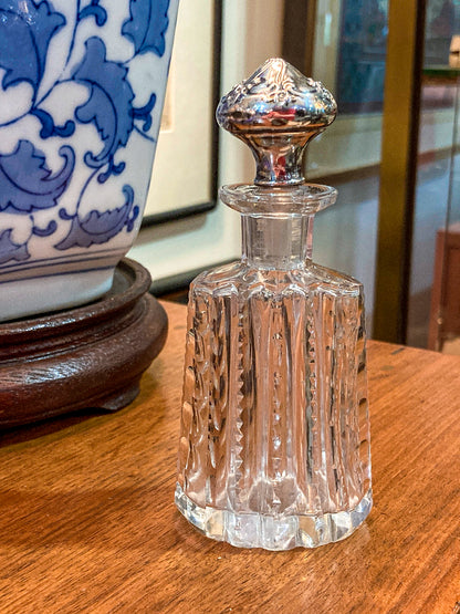 Antique Baccarat Hand Cut Crystal Sterling Silver Lid 1900 Perfume Scent Bottle