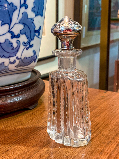 Antique Baccarat Hand Cut Crystal Sterling Silver Lid 1900 Perfume Scent Bottle