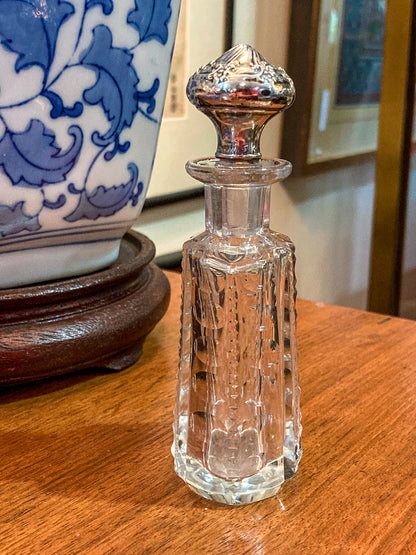 Antique Baccarat Hand Cut Crystal Sterling Silver Lid 1900 Perfume Scent Bottle