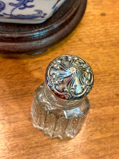 Antique Baccarat Hand Cut Crystal Sterling Silver Lid 1900 Perfume Scent Bottle