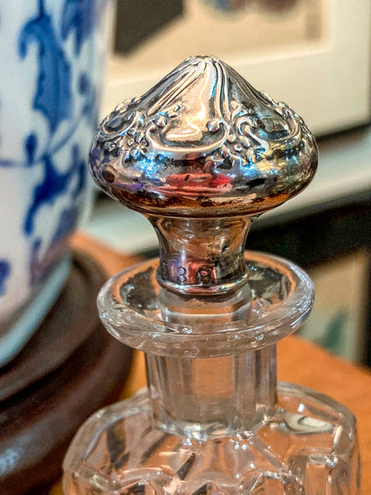Antique Baccarat Hand Cut Crystal Sterling Silver Lid 1900 Perfume Scent Bottle