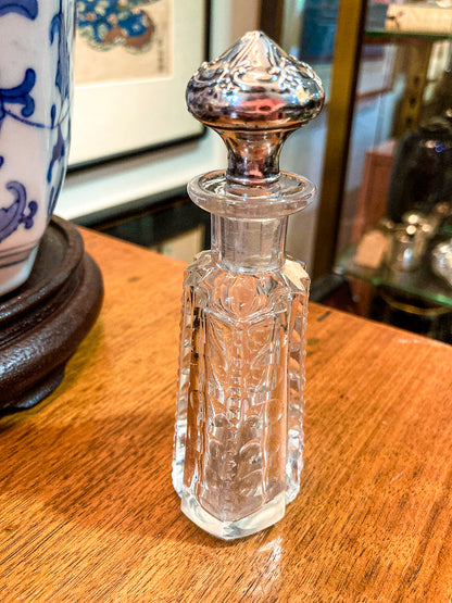 Antique Baccarat Hand Cut Crystal Sterling Silver Lid 1900 Perfume Scent Bottle