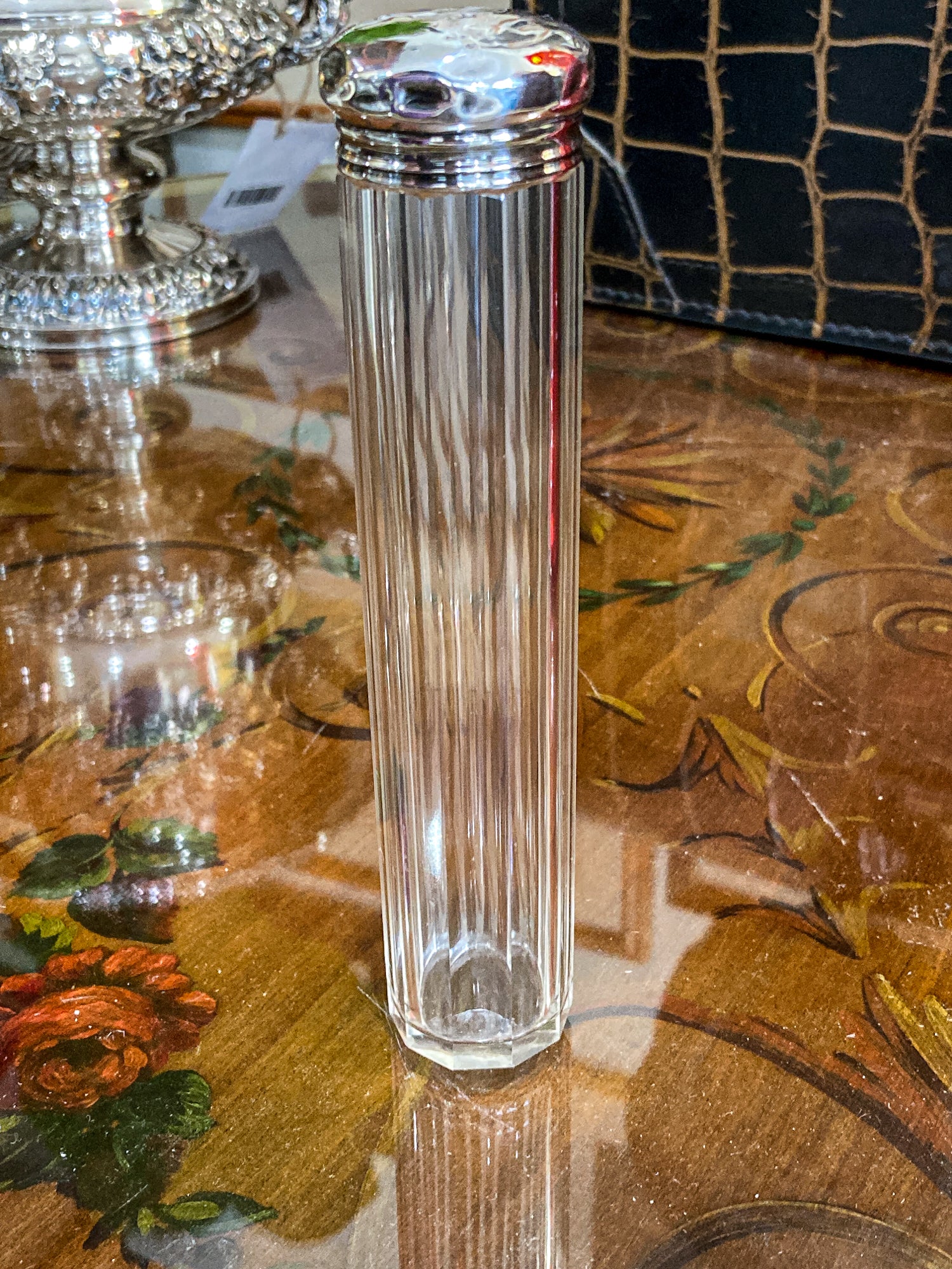 Antique 1904 Victorian Thomas Ingleton Sterling Silver Clear Glass Cylinder Vanity Jar