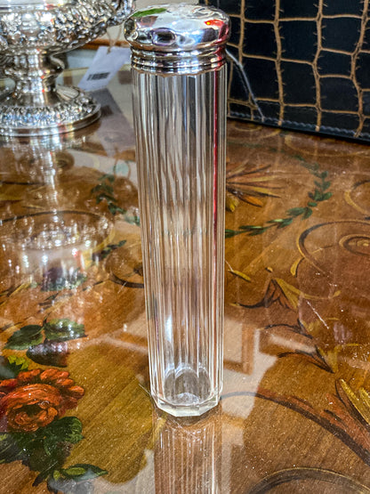 Antique 1904 Victorian Thomas Ingleton Sterling Silver Clear Glass Cylinder Vanity Jar