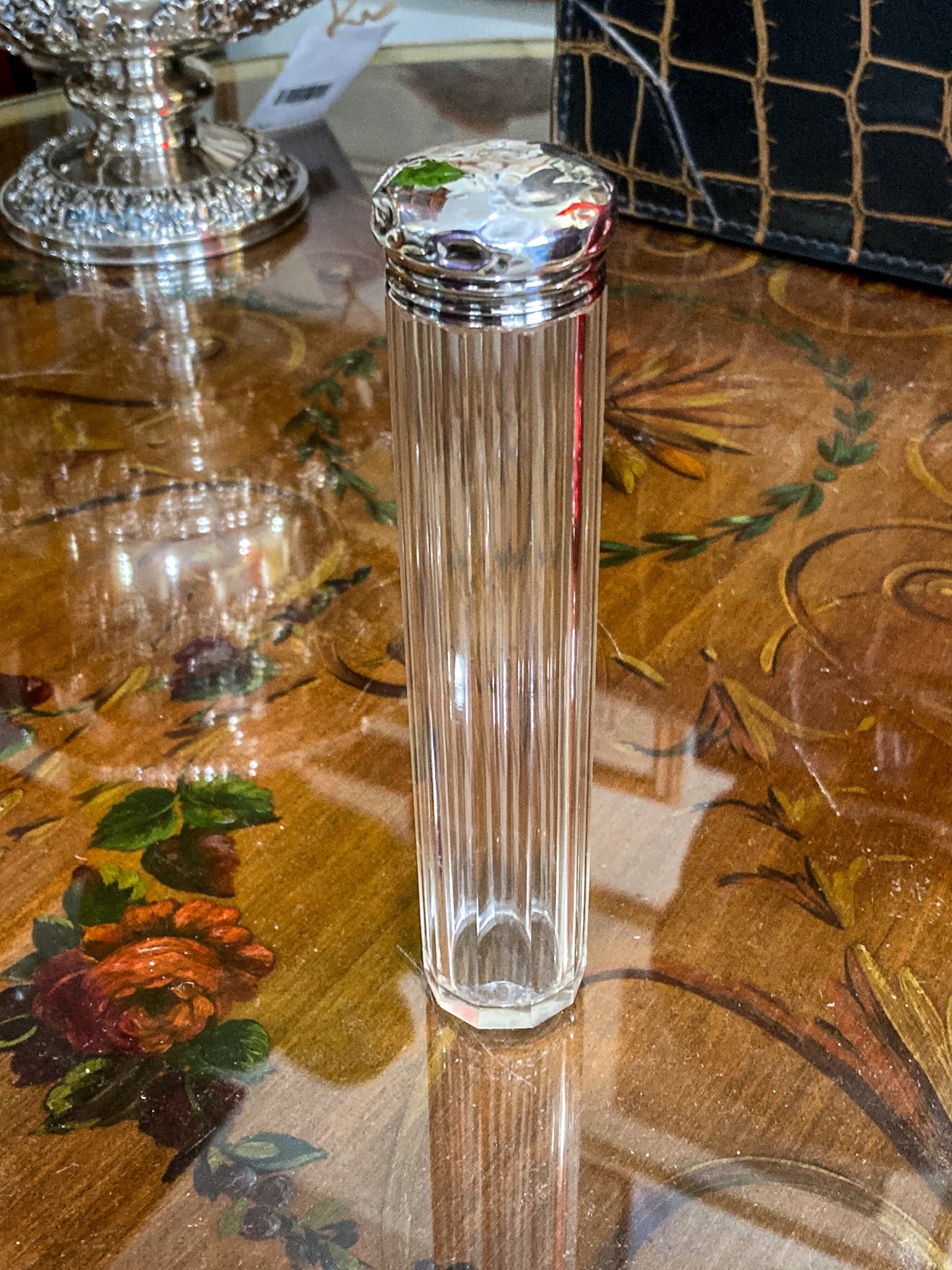 Antique 1904 Victorian Thomas Ingleton Sterling Silver Clear Glass Cylinder Vanity Jar