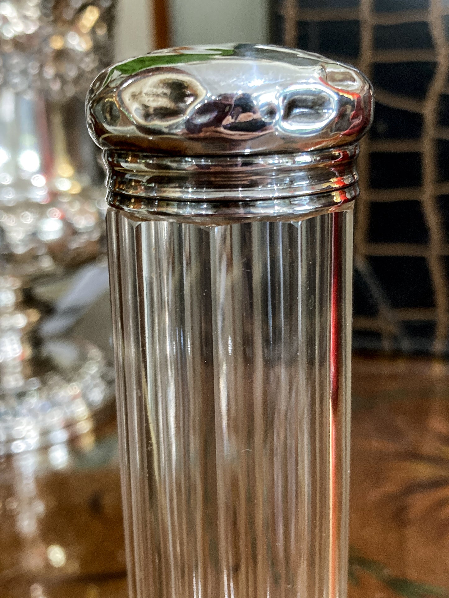 Antique 1904 Victorian Thomas Ingleton Sterling Silver Clear Glass Cylinder Vanity Jar