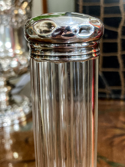 Antique 1904 Victorian Thomas Ingleton Sterling Silver Clear Glass Cylinder Vanity Jar