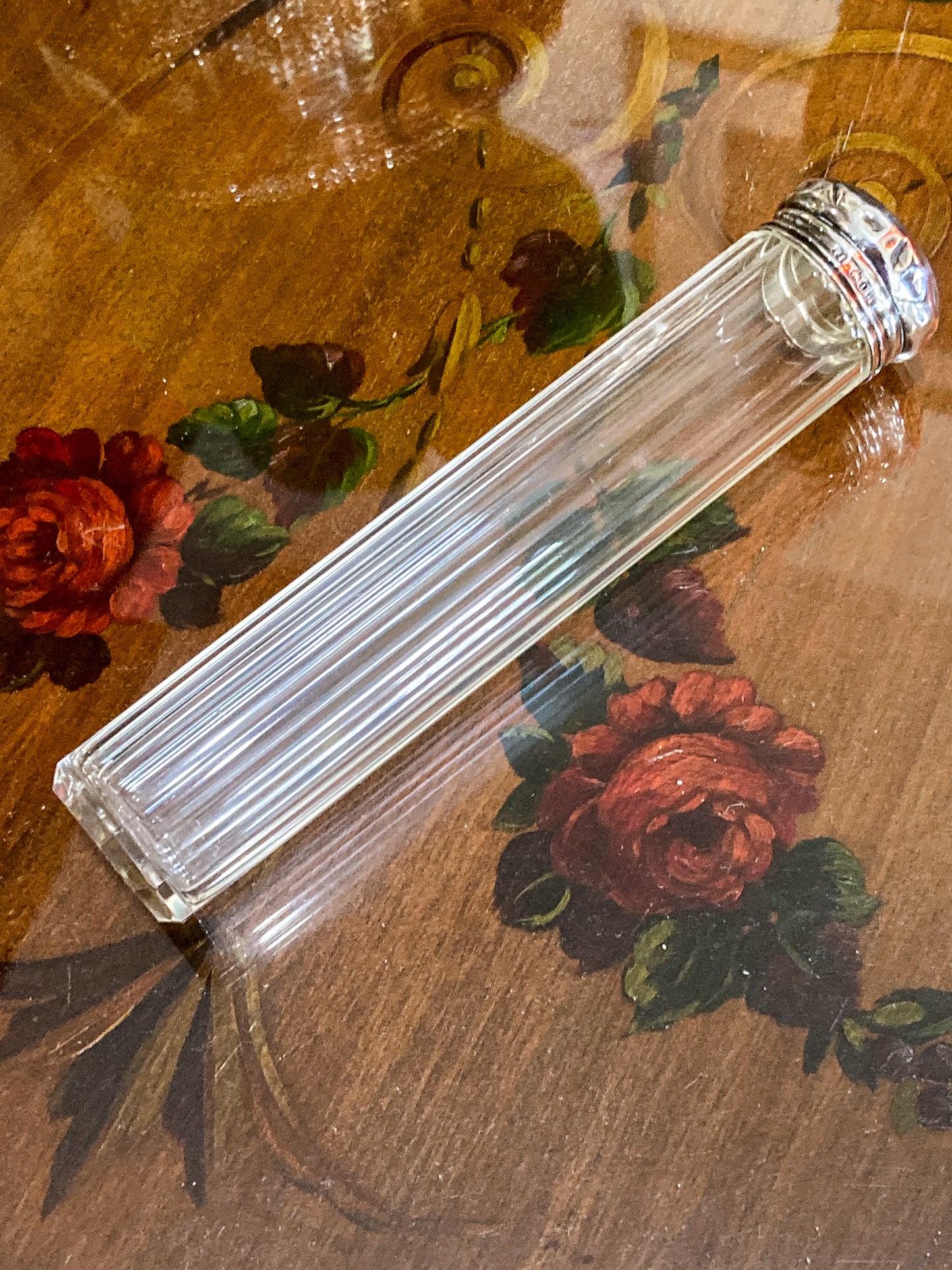 Antique 1904 Victorian Thomas Ingleton Sterling Silver Clear Glass Cylinder Vanity Jar