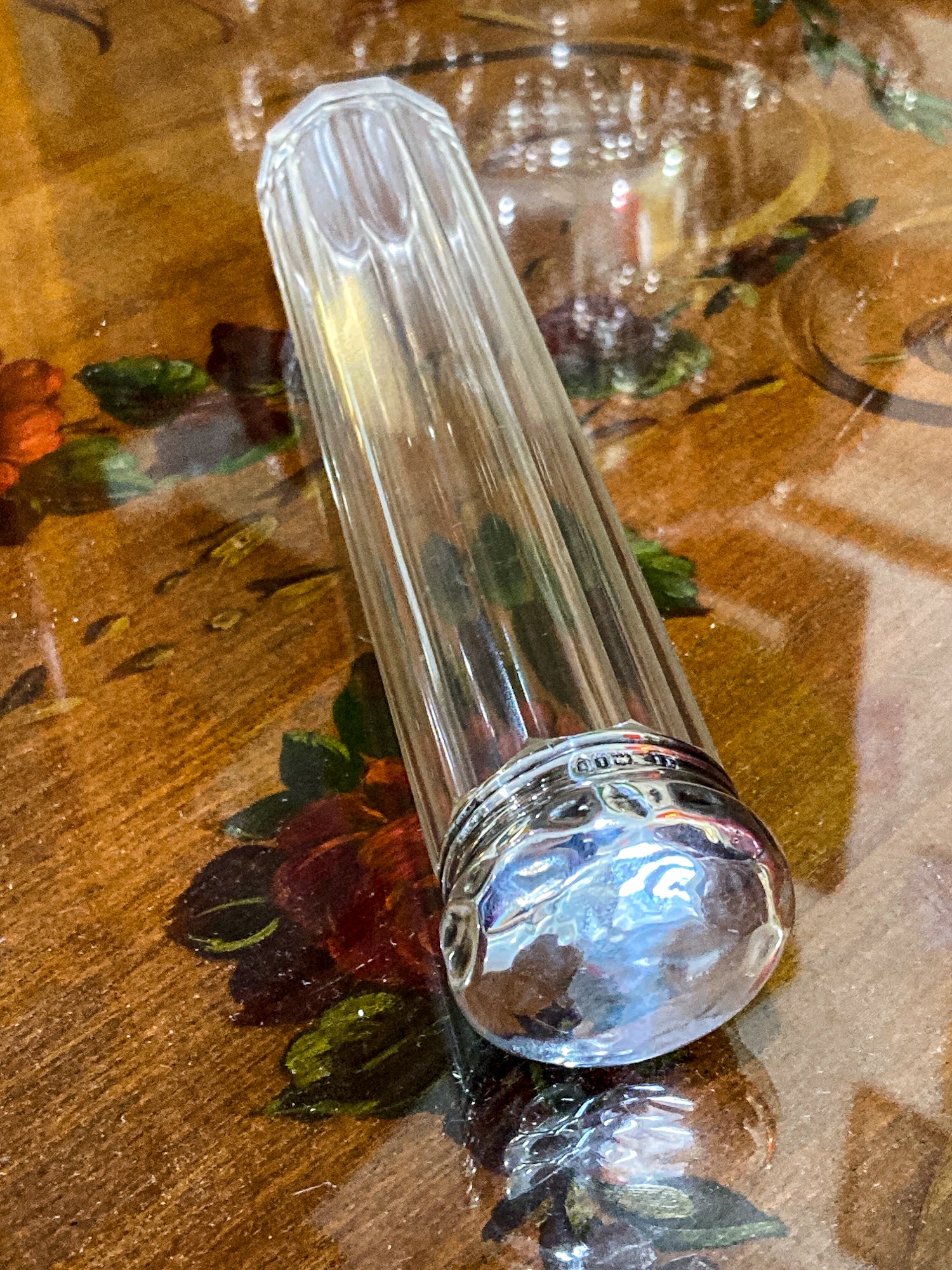 Antique 1904 Victorian Thomas Ingleton Sterling Silver Clear Glass Cylinder Vanity Jar