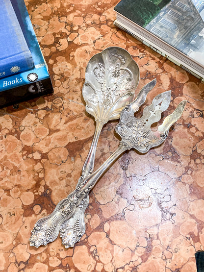 Antique 1906 American Silver Co. "Moselle" Silver Plated Fork Spoon Salad Set