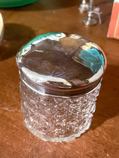 Antique 1912 English Sterling Silver Lidded Cut Glass Miniature Patch Jar