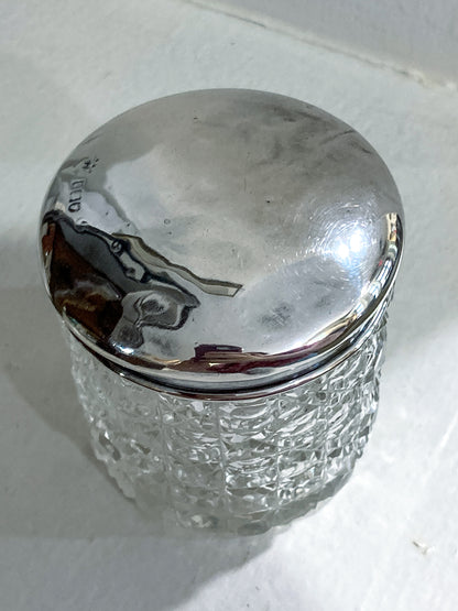 Antique 1912 English Sterling Silver Lidded Cut Glass Miniature Patch Jar